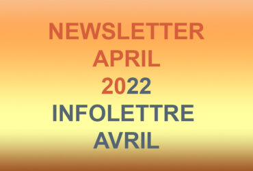 April Newsletter Infolettre d'Avril , le texte est sur un dégradé jaune. the is on a yellow gradient.