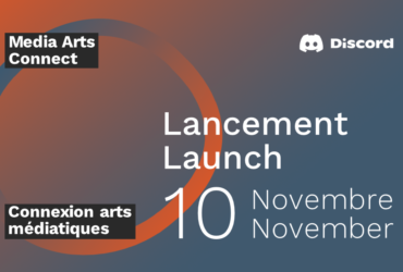 gradient background with orange and dark blue with the Media Arts Connect Discord Lauch date : 10 november 2022